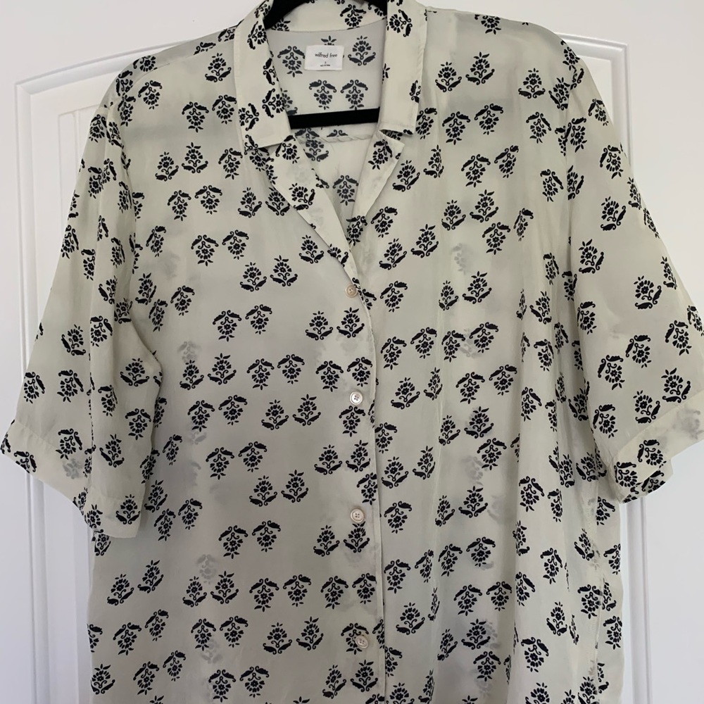 Aritzia Wilfred Free Blouse- Cream/Blue Oversized